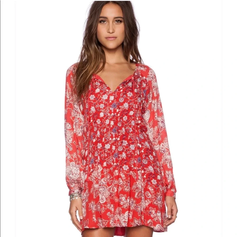 Free People a lucky Loosey Dress in Blood Orange Floral Sz XS - Picture 3 of 10